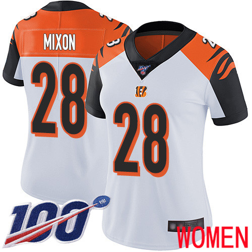 Cincinnati Bengals Limited White Women Joe Mixon Road Jersey NFL Footballl #28 100th Season Vapor Untouchable->women nfl jersey->Women Jersey